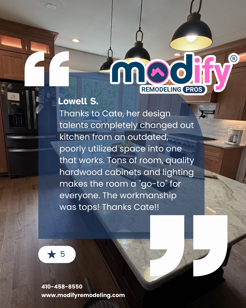 client tesitmonail from a customer that recently remodeled her kitchen in Bel Air Maryland