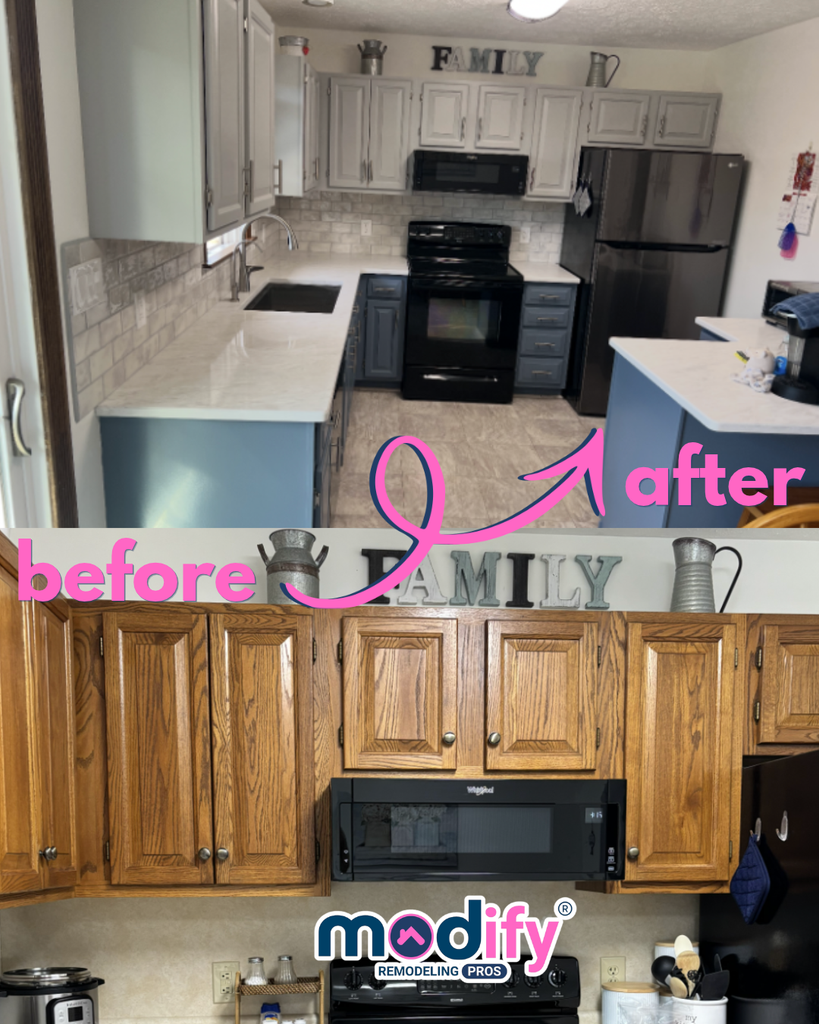 kitchen remodel in bel air, md - new countertops, painted cabinets, new hardware and backsplash