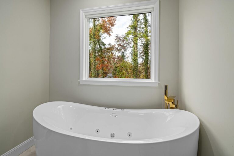 Renovated bathroom with modern fixtures ready for holiday guests