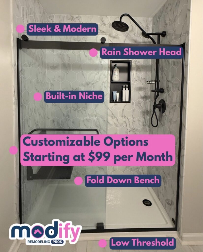 Grab bars installed in shower in Bel Air Maryland by Modify Remodeling