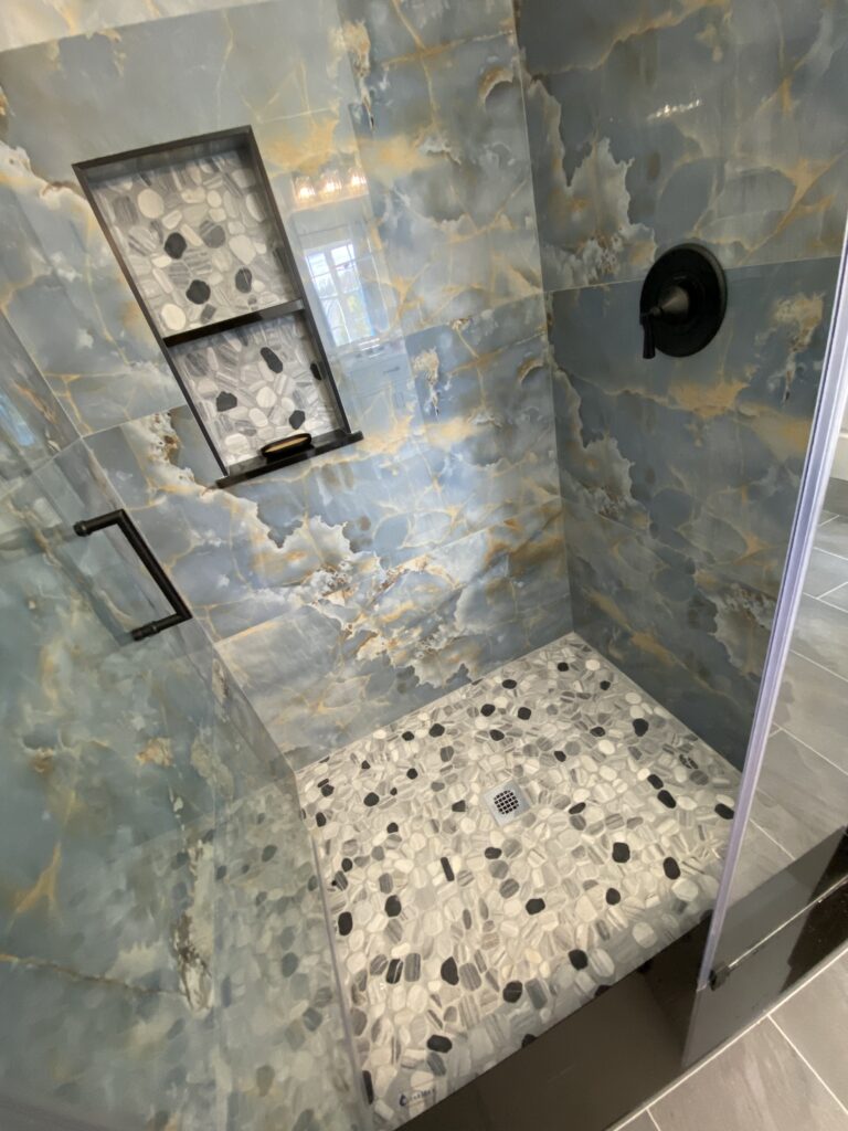 Frameless glass walk-in shower installed in New Castle County Delaware